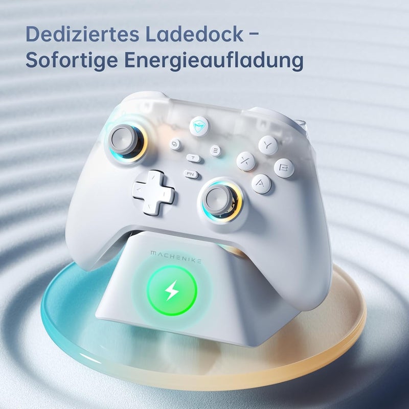 MACHENIKE G3V2 Bluetooth Controller for Pc/Switch/Ios/Android, Hall Effect Joysticks, RGB Lighting Gaming Controller,2 Programmable Buttons,1000mah Battery With Charging Station, White - Image 4